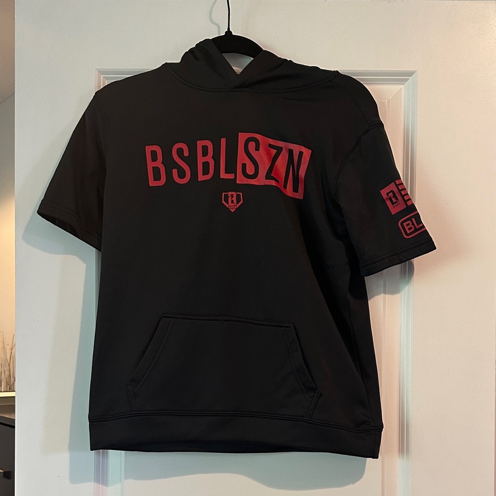 BSBL-SZN Youth Short Sleeve Hoodie V2 Black/Red - YL